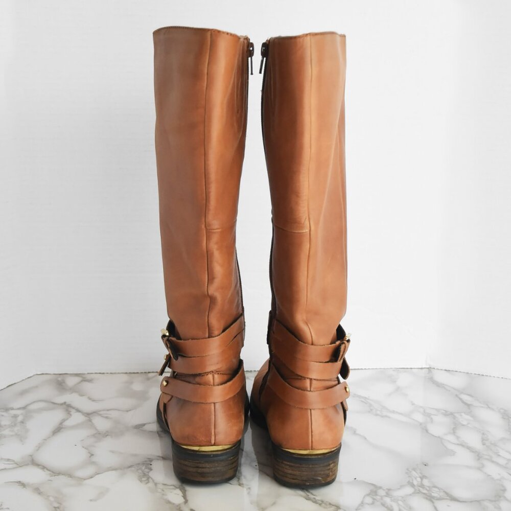 Steve Madden Albany Cognac Leather Belted Riding Boots Size 8 - Picture 5 of 9